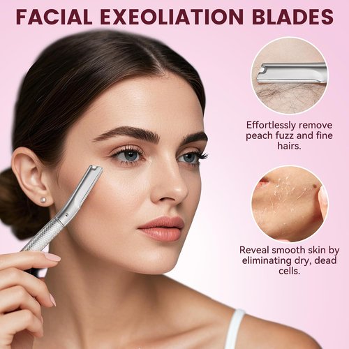 Regine Switzerland Eyebrow Razor & Face Razor - Reusable Metal Handle with 12 Blades & Silicone Cap | Silver