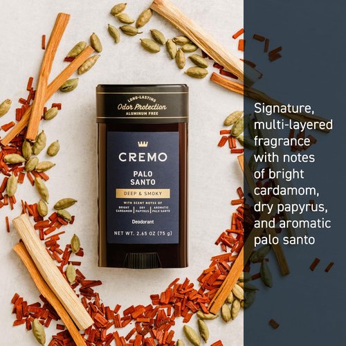 Cremo Palo Santo Deodorant for Men - Aluminum-Free, 48-Hour Odor Protection | 2.65oz