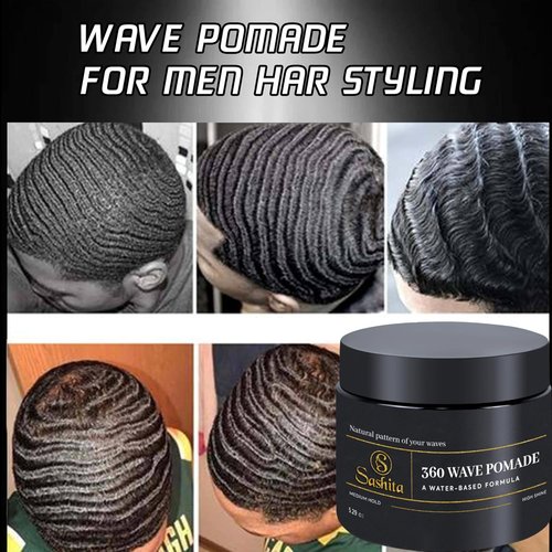 Sashita 360 Wave Pomade - Water-Based Hair Styling Product for Medium Hold & High Shine | 5.29 Oz Black