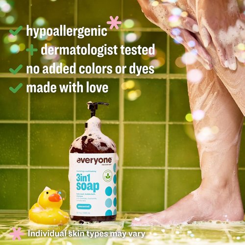 Everyone 3-in-1 Soap | Body Wash, Bubble Bath & Shampoo | Unscented | 32 Ounce (Pack of 2)