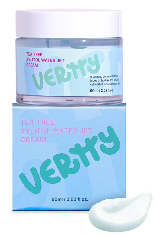 vertty Tea Tree XYLITOL Hydrating Facial Cream | Cooling, Redness Relief, Moisturizing Water Cream | Non-Comedogenic Moisturizer for Face | Long-lasting Hydration | Teens & Kids Skin Care (2oz)