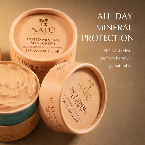 NATÚ BOTANICALS Tinted Mineral Sunscreen SPF 35 - Lightweight Zinc Oxide Sunblock for Sensitive Skin - Reef Safe