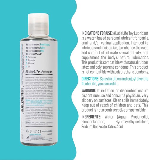 LubeLife Water-Based Lubricant - Toy-Safe Personal Lube for Men & Women | Travel Size, Non-Staining, 8 Fl Oz