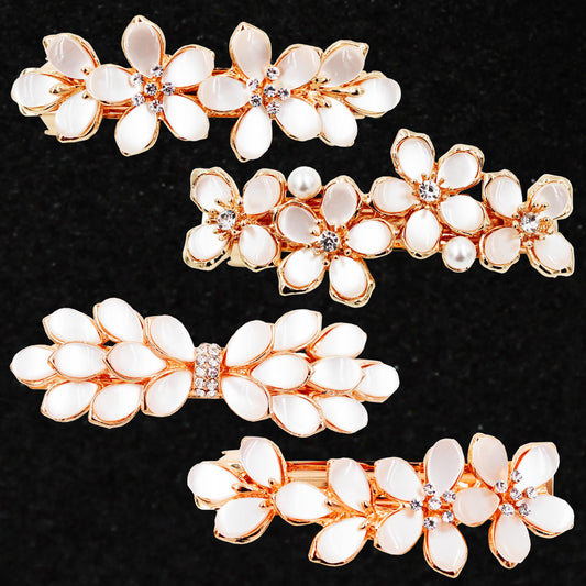 Jakeni Women's Flower Hair Clips with Rhinestones, Opal and Pearls - Elegant Hair Pins and Accessories for Thick Hair