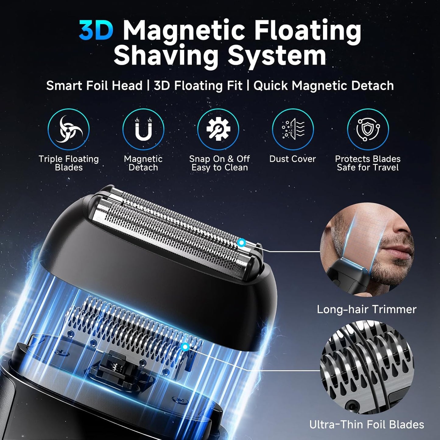 Skiennix Electric Foil Shaver - Mini USB-C Rechargeable Razor with 3 Floating Blades & IPX7 Waterproof | Perfect Travel Grooming Gift