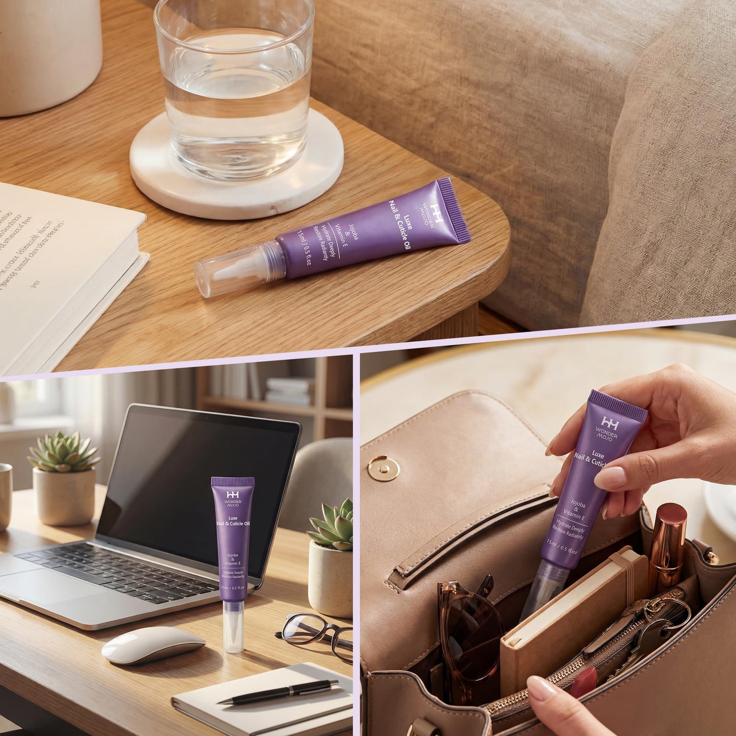 WM WONDER MOJO Cuticle Oil Pen for Dry Cracked Cuticles, Hydrating Nail Moisturizer with Jojoba Oil, Vitamin E, Tea Tree & Squalane, Portable Brush Pen
