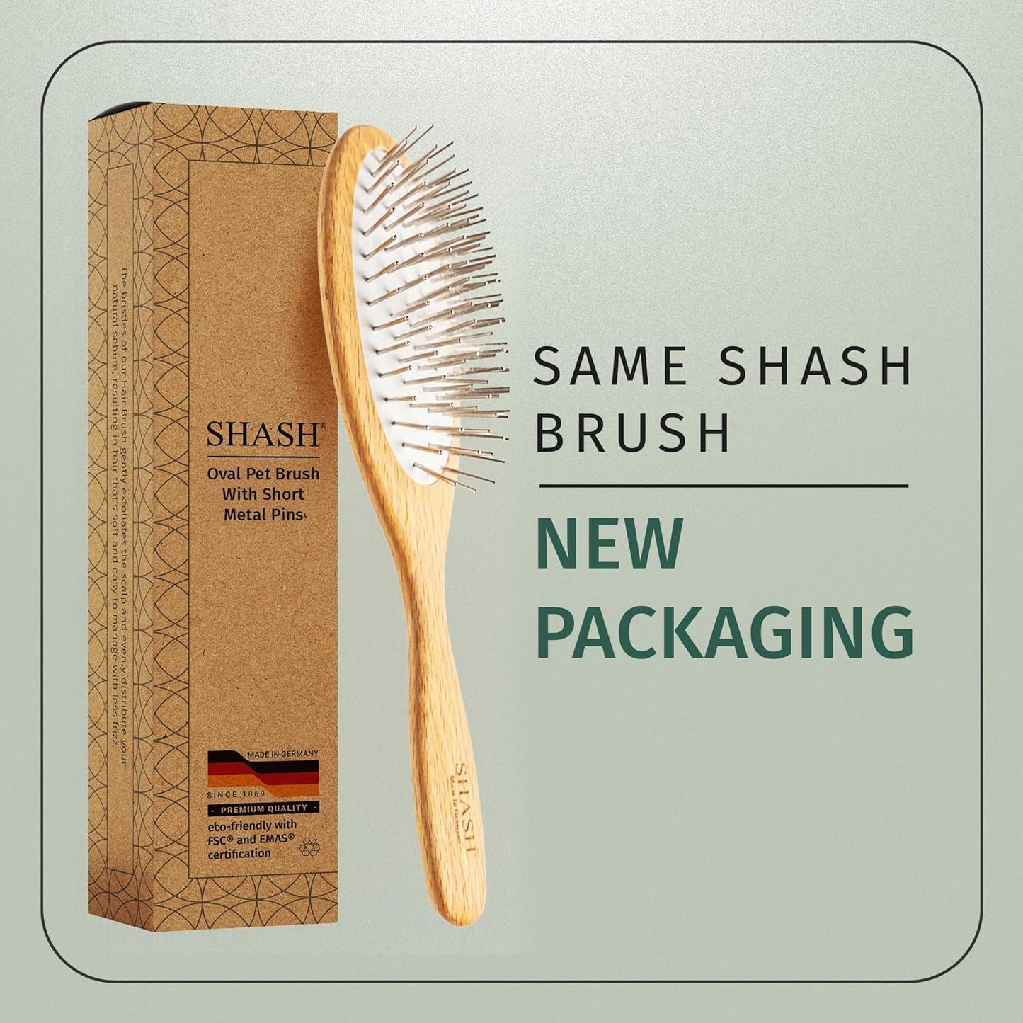 SHASH Oval Pet Brush - Handmade in Germany | Long Metal Pins with Rubber Cushion for Easy Detangling & Frizz Reduction