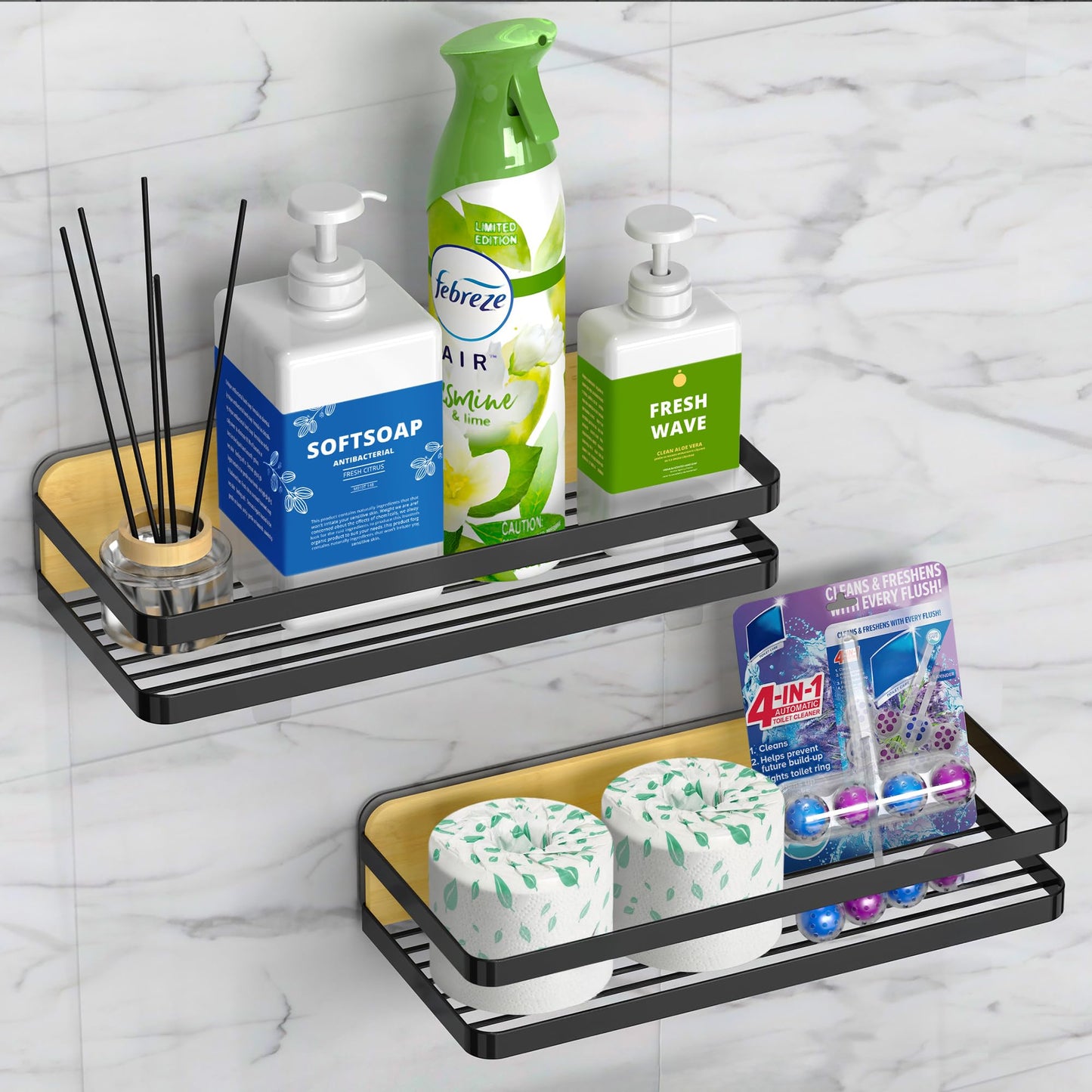 ROYAL CRAFT WOOD Shower Caddy Shelf 2-Pack - Adhesive, No-Drill, Rustproof Bathroom Organizer, Large Capacity Shower Shelves for Home & Bathroom Decor