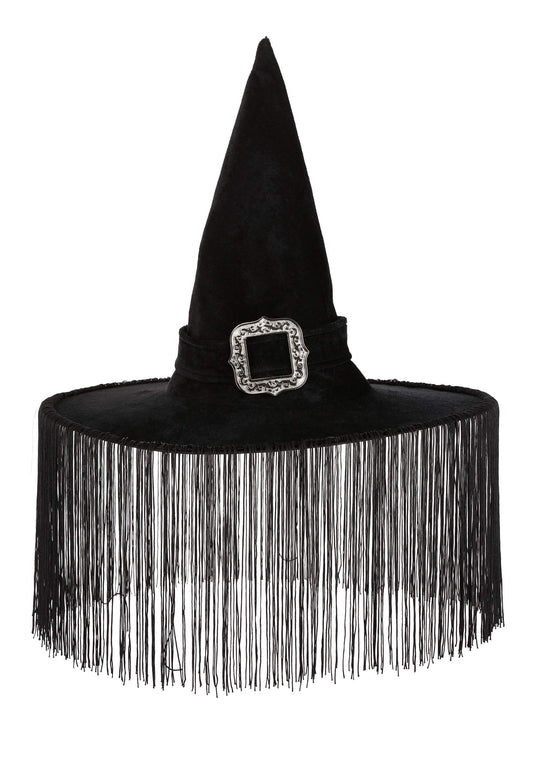 Dreamgirl Womens Wicked Witch Hat with Buckle and Draped Fringe, Halloween Costume Accessory for Adults - Standard