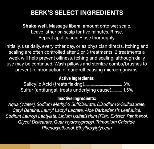 Berk's Medicated Dandruff Shampoo with 3% Salicylic Acid & 1.5% Sulfur - Select Formula - Flake & Itch Control - 8 Fl Oz