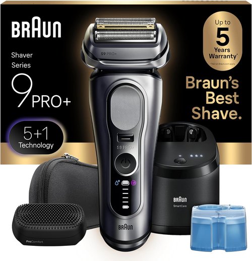 Braun Series 9 PRO+ Electric Shaver - Wet & Dry Razor with Pro SensoAdapt & SmartCare Center | Silver 9697CC