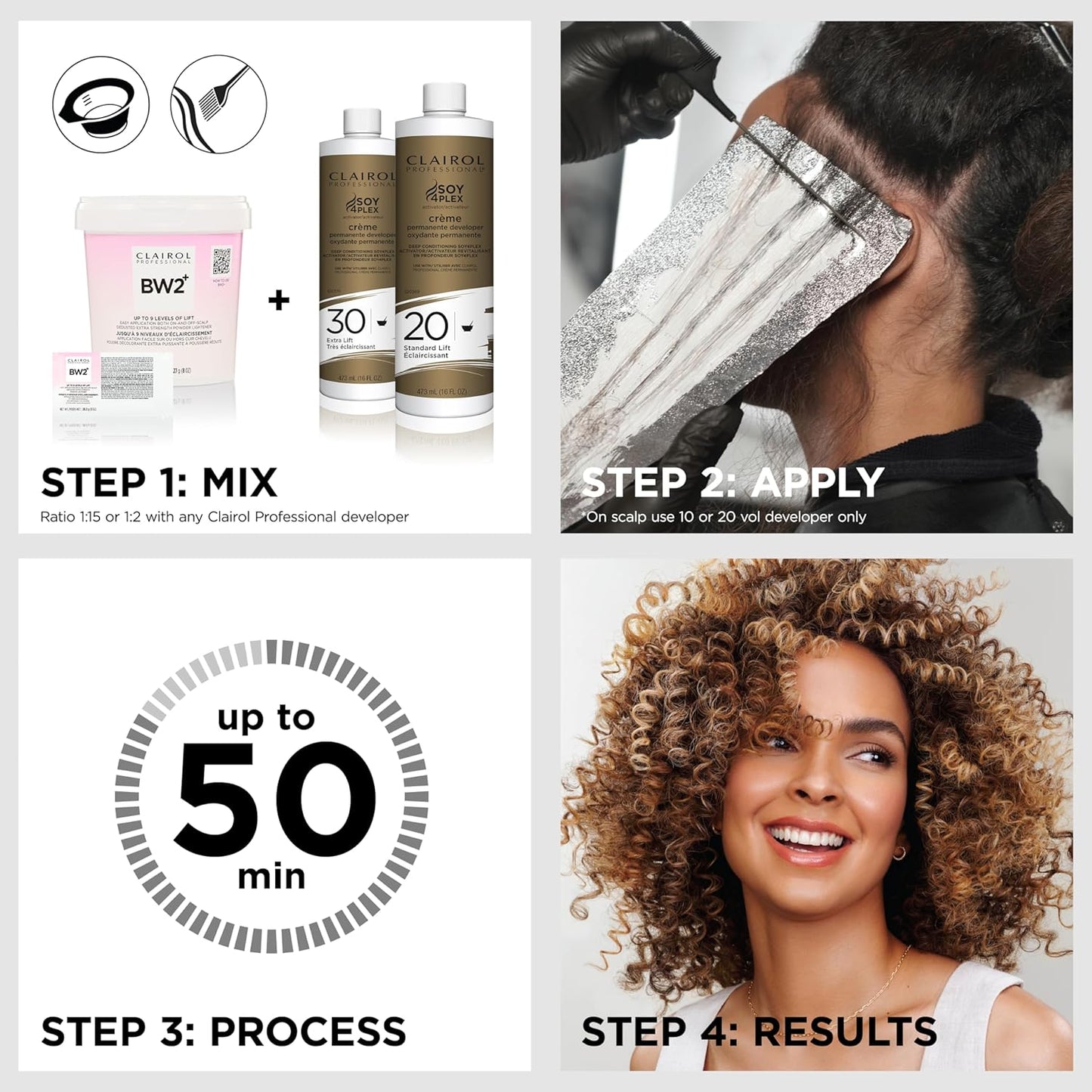 Clairol Professional BW2+ Powder Lightener - Extra Strength, Up to 9 Levels of Lift for Hair Highlights
