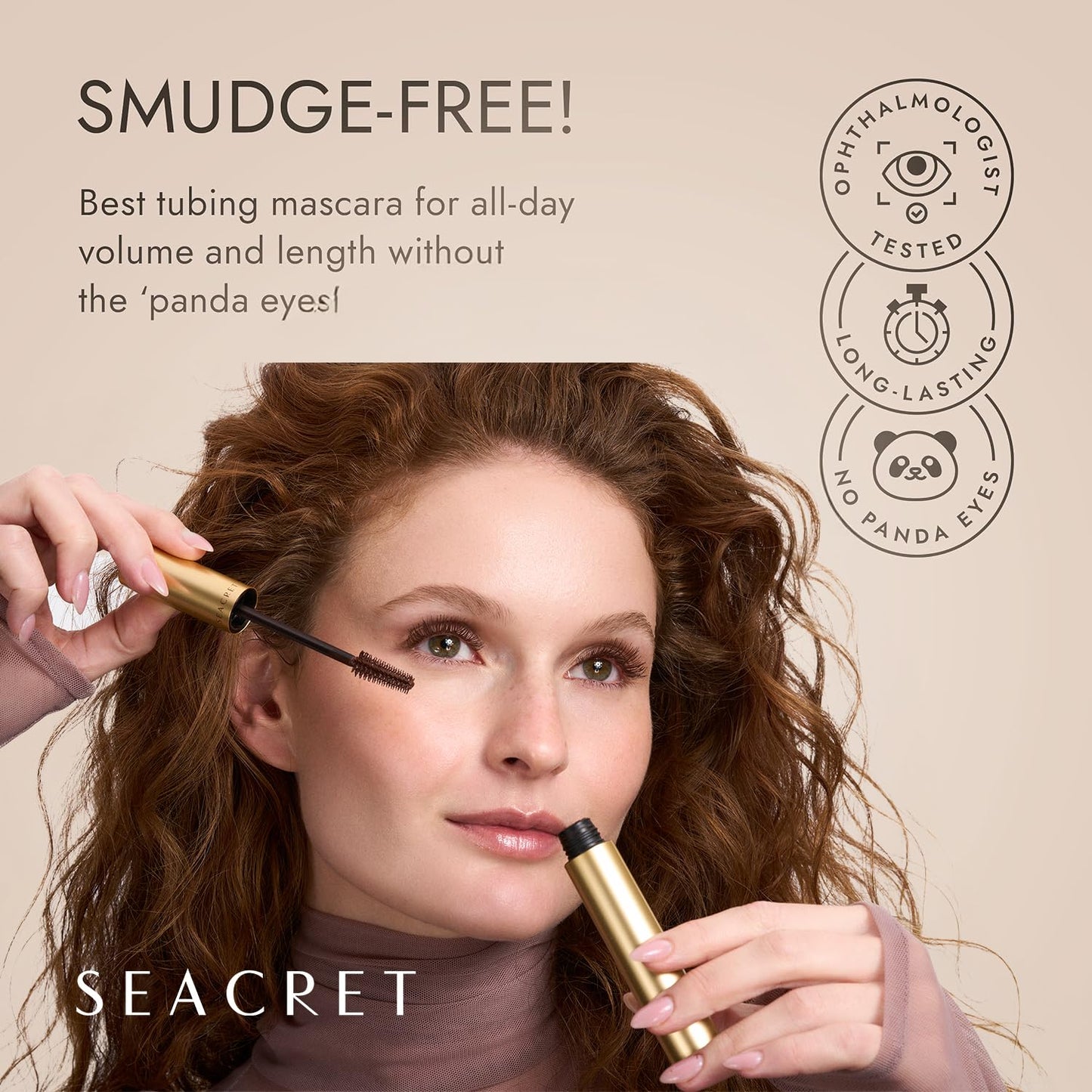 SEACRET Non-Smudge Tubing Mascara - Flake-Free, Dead Sea Mineral Infused, Easy Removal | 0.28 oz Vegan Black