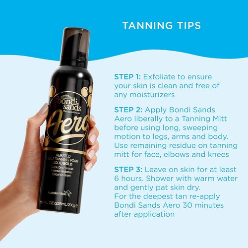 Bondi Sands Aero Liquid Gold Self Tan Foam - Lightweight Sunless Tanning Foam + Reusable Application Mitt