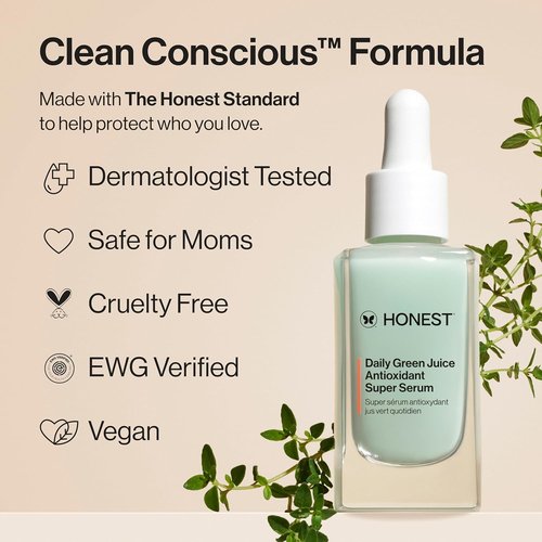Honest Beauty Daily Green Juice Serum - Antioxidant Formula for Improved Skin Tone & Texture | 1 fl oz