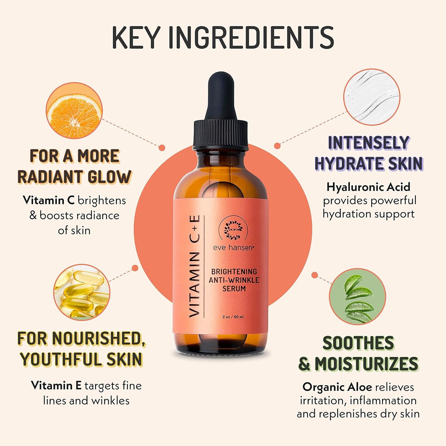 Eve Hansen Vitamin C Serum - Hydrating Facial Serum with Hyaluronic Acid & Vitamin E | 1 oz for Smoother Skin
