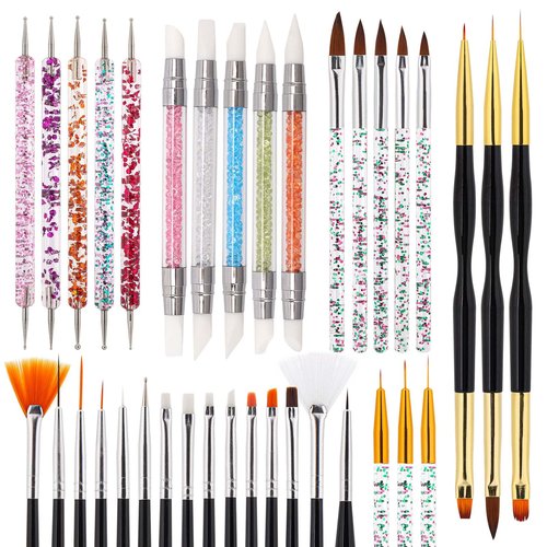 36 Pcs Nail Art Brush Set - Fine Liner, Striping, Dotting, Silicone Tools, 3D Gel Pen, Acrylic Design Brushes