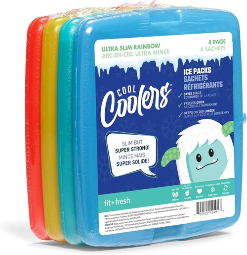 Fit & Fresh Cool Coolers - 4 Pack Slim Ice Packs | Quick Freeze, Space-Saving Design for Lunch Boxes
