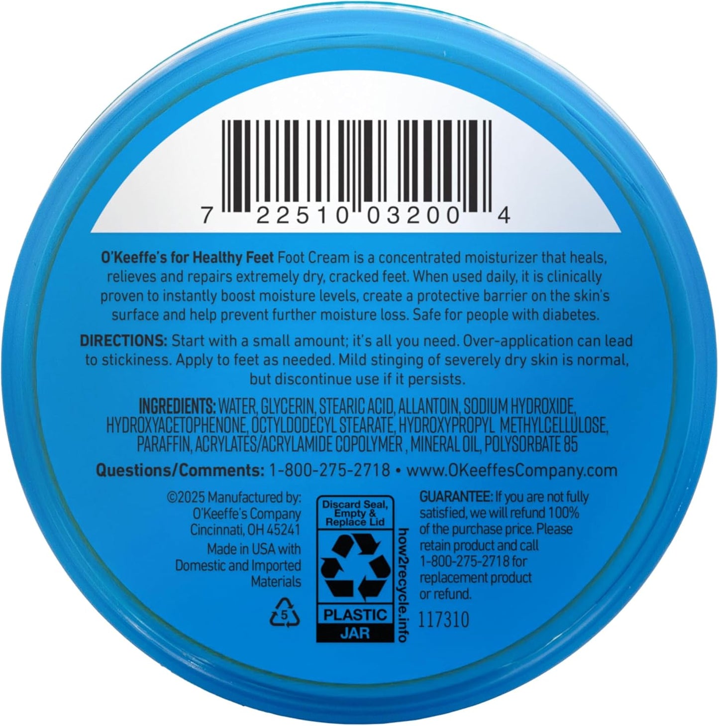 O'Keeffe's for Healthy Feet Foot Cream - 3.2 oz Jar (1 Pack) - Guaranteed Relief for Extremely Cracked, Dry Feet, Repairing Skincare, Instantly Boosts and Retains Moisture Levels