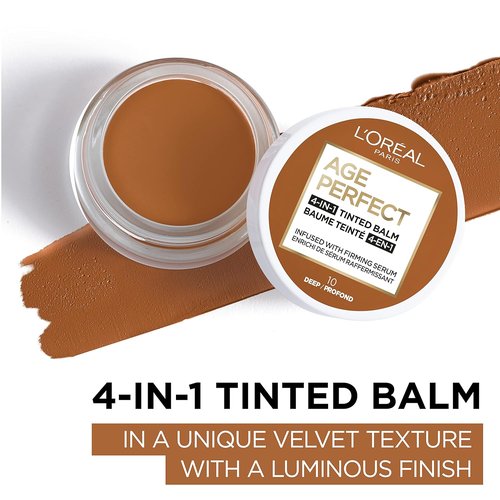 L'Oreal Paris Age Perfect 4-in-1 Tinted Face Balm Foundation - Firming Serum, Deep 10, 0.61 Oz