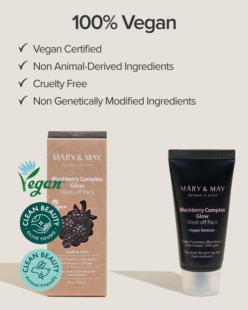 Mary&May Vegan Blackberry Complex Glow Wash Off Mask - Blackhead Care, Pore Clearing, Anti Aging Clay Mask - Bright and Glow Skin - Korean Skincare, 1.01oz.