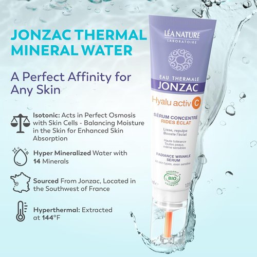 Eau Thermale Jonzac Organic Hyalu Activ C Serum - Stable Vitamin C & Hyaluronic Acid for Brighter, Plumped Skin | 1.01 Fl Oz