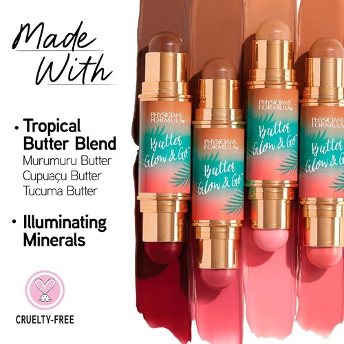Physicians Formula Butter Glow & Go Multiuse Stick - Ultra-Creamy Radiant Finish with Murumuru Butter | Vegan & Cruelty-Free, Berry Tan