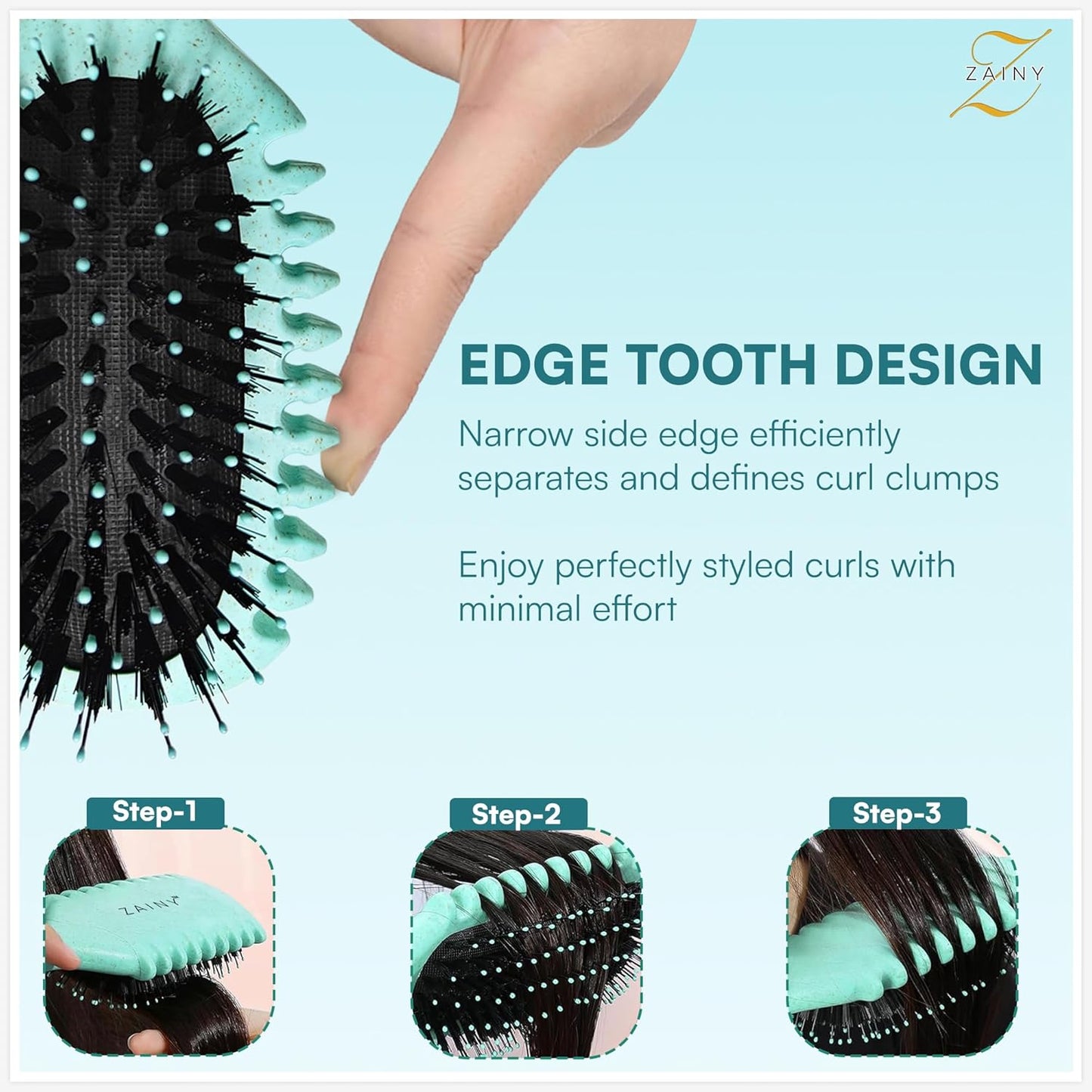 ZAINY Curl Defining Brush Set - 2PC Wide Tooth Comb & Detangler for Curly Hair | Ideal for Women, Kids & Men