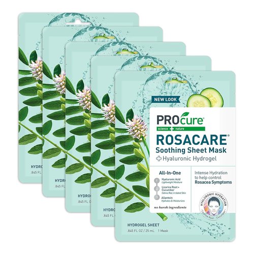 PROcure Rosacare Redness Relief Face Mask - 5 Pack | Hydrating Hyaluronic Acid & Calming Licorice Root for Sensitive Skin
