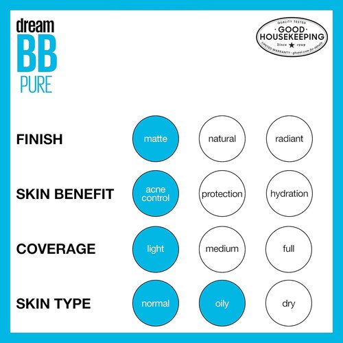 Maybelline Dream Pure BB Cream - 8-in-1 Skin Perfecting Beauty Balm with 2% Salicylic Acid | Oil-Free, Sheer Tint, 1 Count