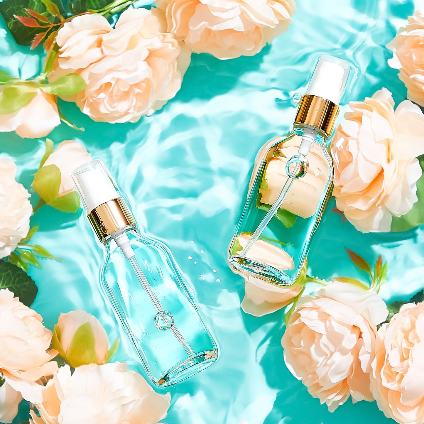 Roshtia 30 Pcs 2 oz Clear with Gold Lid with Gold Lid Glass Spray Bottle Clear Empty Bottles Small Refillable Reusable Perfume Containers with Fine Mist Sprayer Pump for Face Body Travel