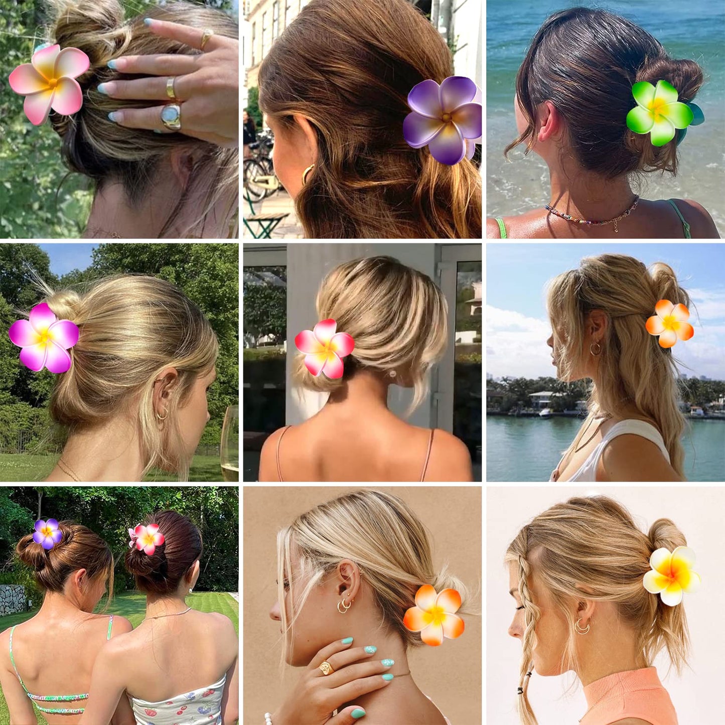 Hawaiian Flower Hair Clips - 8pcs Large Daisy Plumeria Barrettes with Strong Non-Slip Hold for Women and Girls, Cute Friend Gift