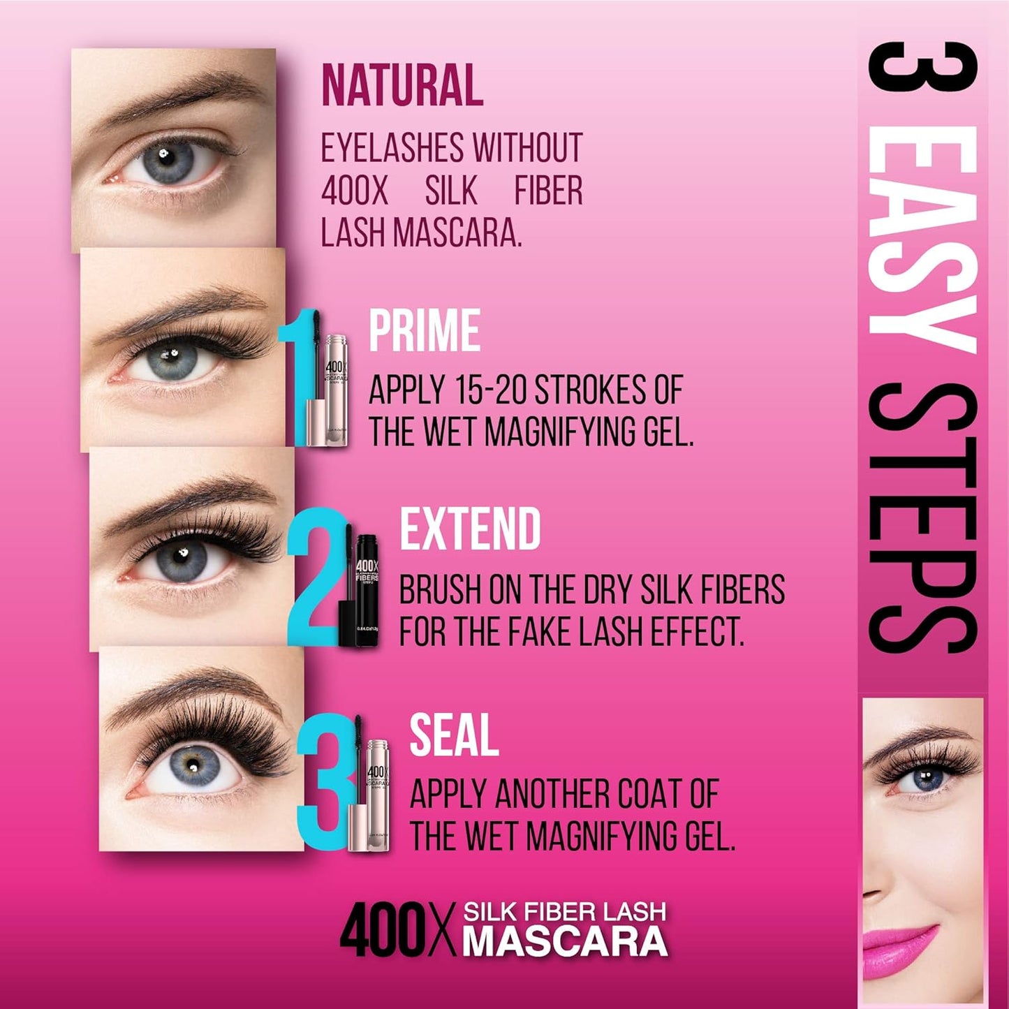 Skiennix 400X Pure Silk Fiber Lash Mascara - Ultra Black Volume & Length for Thicker, Longer Lashes | Waterproof & Hypoallergenic