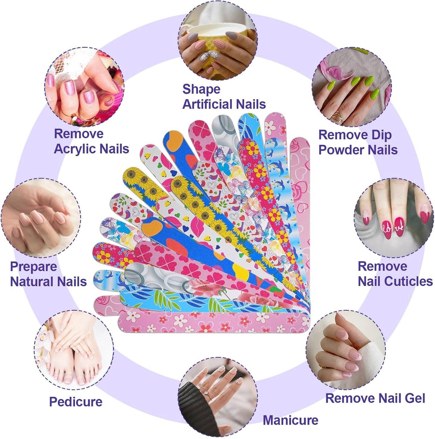 Skiennix Nail Files - Colorful Emery Boards for Natural Nails | Double-Sided 180 Grit, 24 Pack