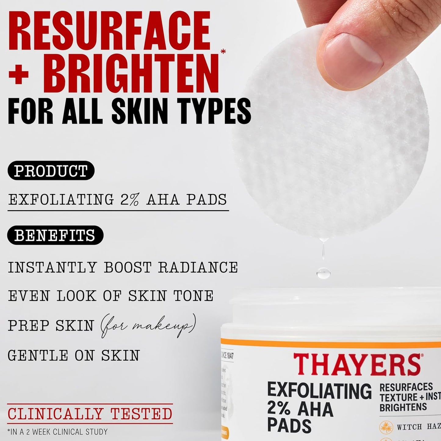 Thayers Exfoliating Toner Pads - 2% AHA with Witch Hazel & Glycolic Acid | 60 Count for All Skin Types
