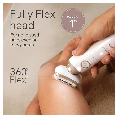 Braun Silk-épil 9 Flex Epilator - 360° Flex & Pivoting Head for Wet/Dry Use | Includes Shaver Head & Trimmer Comb, Tinted Gold