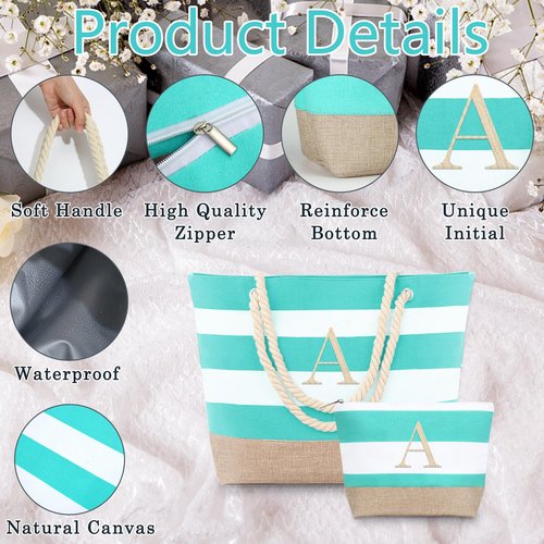 YOOLIFE Gifts for Women - Mothers Day Gifts, Birthday Gift for Women Teacher Bridesmaid Daughter Friend Personalized Beach Bag Initial Beach Tote & Cosmetic Bag A