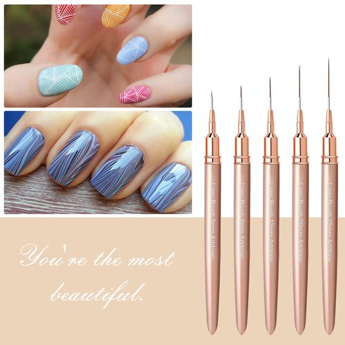 Artdone Metallic Nail Art Pens, Liner Brushes Set, 5PCS Copper Color Nail Tools For Long Lines, Thin Details, Fine Drawing, Liner Brush UV Gel Polish Painting Nail Design Sizes 5/8/12/20/25mm
