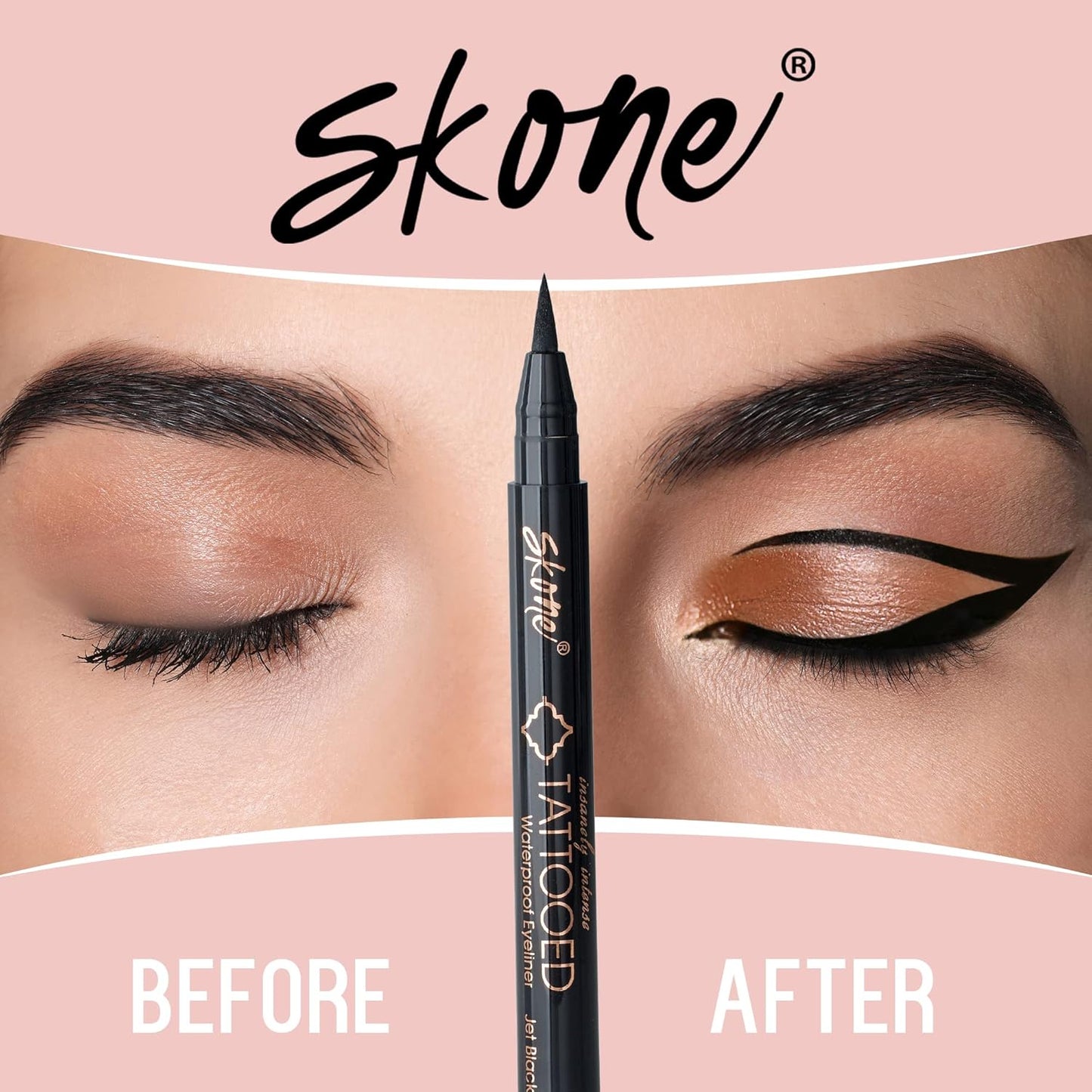 Skone Waterproof Liquid Eyeliner - Long-Lasting, Smudge-Proof Formula - Intense Jet Black (0.07oz)