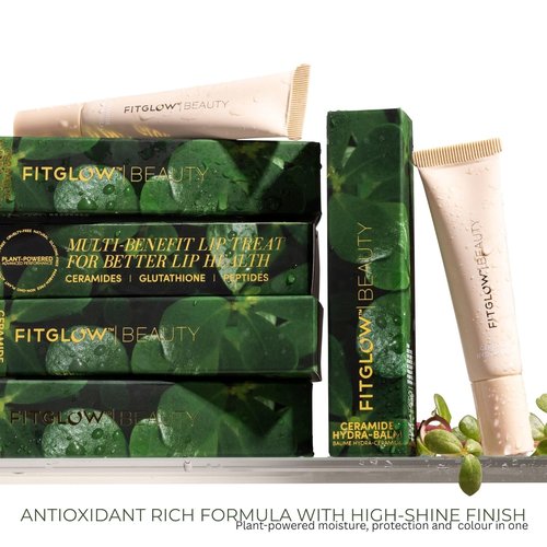 Fitglow Beauty Ceramide Hydra-Balm Lip Gloss - Hydrating Lip Serum with Peptides & Glutathione | Plumping Anti-Aging Formula | 12g Vegan & Cruelty-Free