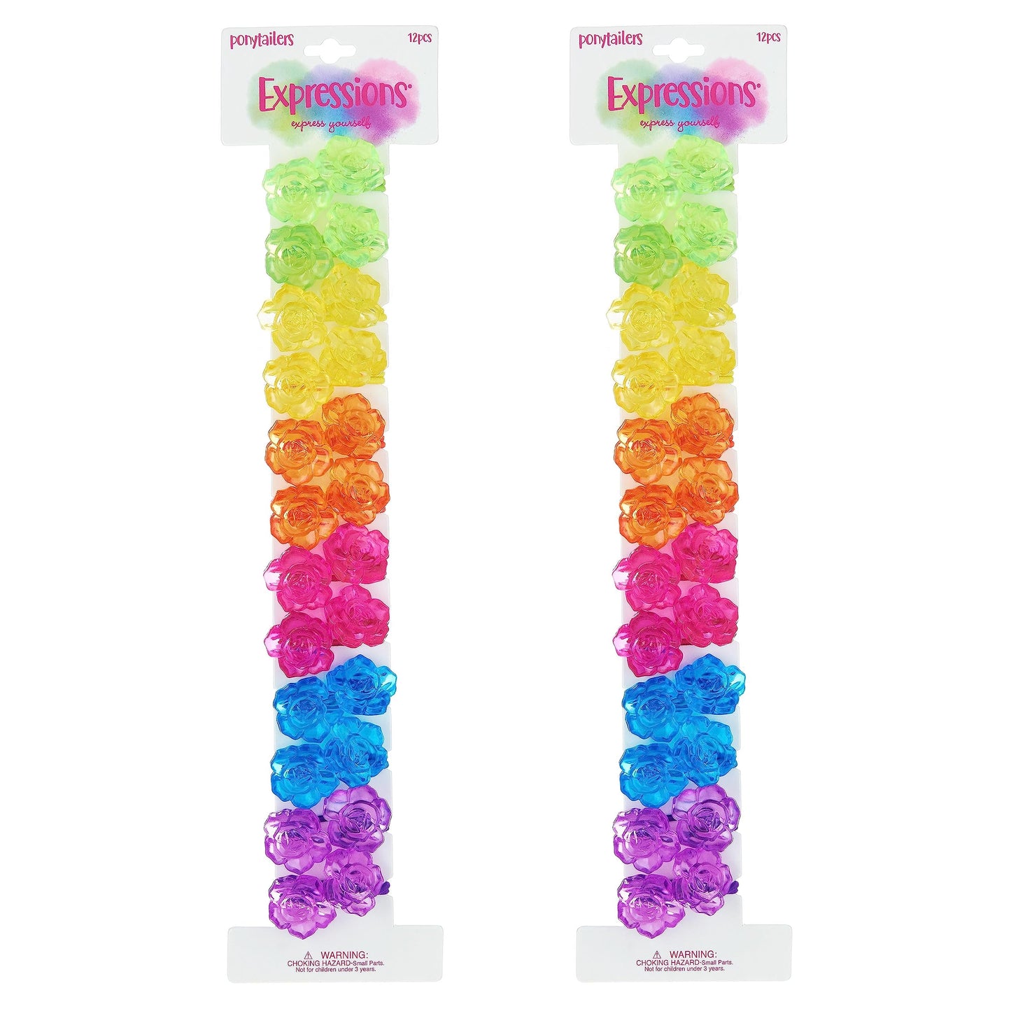 EXPRESSIONS Hairband 24-Piece Rose Twin Bead Ponytail Hair Elastics, Girls Value Pack