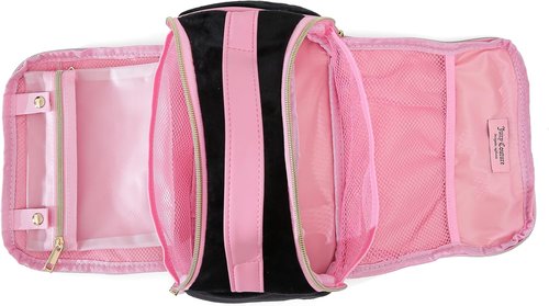 Juicy Couture Black Makeup Bag - Vintage Velour Organizer with Rhinestone Crown for Travel Essentials