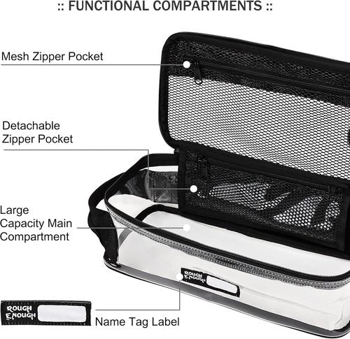 Rough Enough Clear Toiletry Bag - Large Travel Organizer for Men's Shaving Kit & Accessories