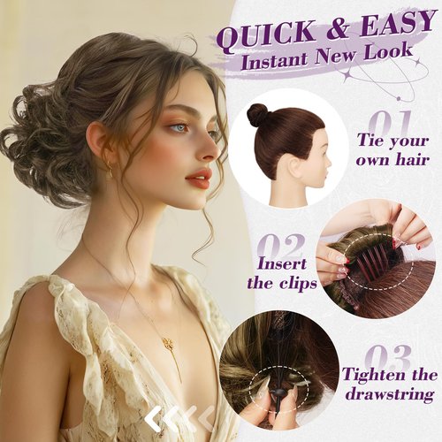 BARSDAR Drawstring Comb Clip Ponytail Extension - 10 Inch Short Clip in Hairpieces for Women - Synthetic Highlight Ponytail Extension Fake Pony Tails - Dark Brown with Highlights