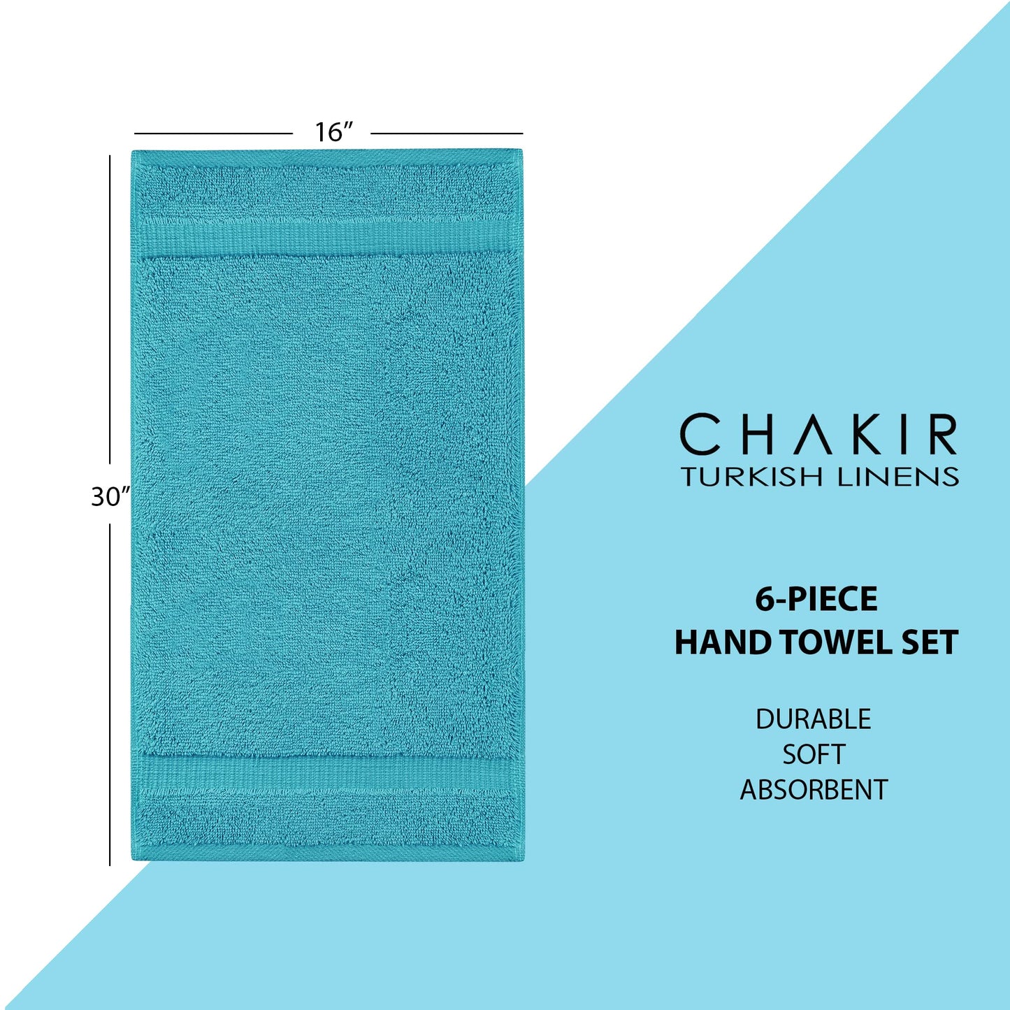 Chakir Turkish Linens | Hotel & Spa Quality 100% Cotton Premium Turkish Towels | Soft & Absorbent (6-Piece Hand Towels, Aqua)