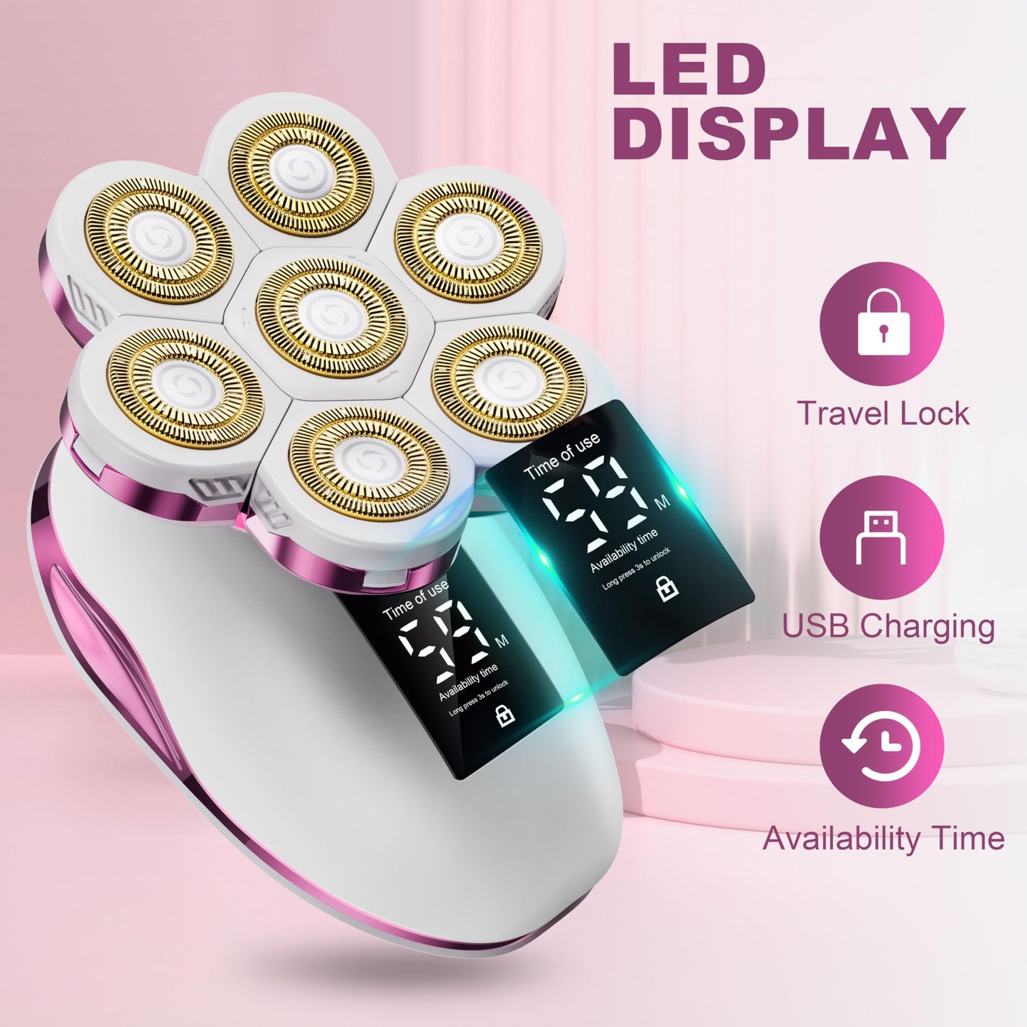 Electric Razors for Women, Wet/Dry 7D Rechargeable Rotary Shaver for Legs, Water Resistant Grooming Kit - Electric Razors for Women, Facial Hair Removal, Bikini Trimmer, Lips - Gentle Hair Remo