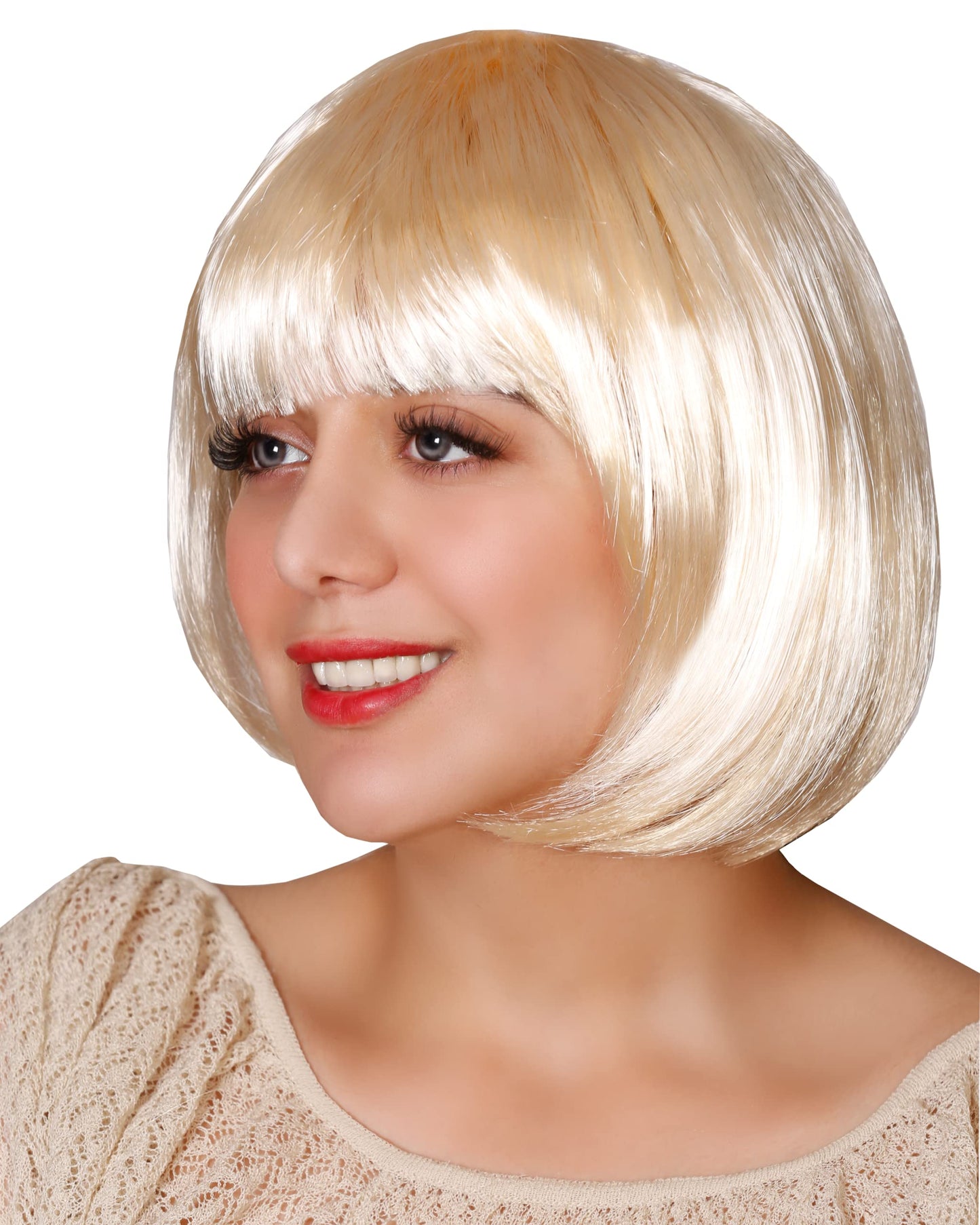 Matissa Short Straight 10" Bob Wig with Bangs Synthetic Fancy Dress Costume Halloween Party (Blonde)