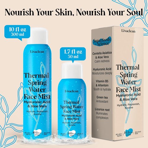 **Thermal Spring Water Face Spray Mist by [Brand Name] - Hydrating & Soothing with Hyaluronic Acid & Aloe Vera | 300ml + 50ml**