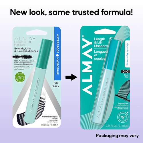 Almay Lengthening Mascara - Volume & Lift, Hypoallergenic, Waterproof Black, 0.24 fl oz