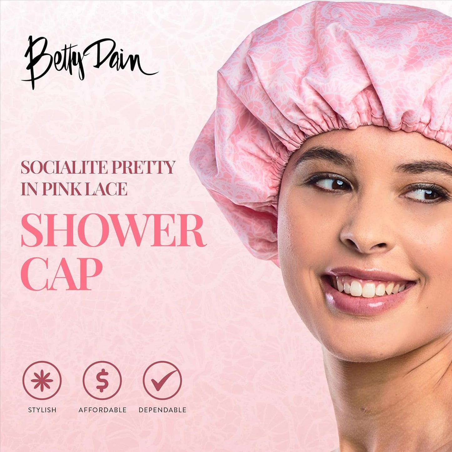 Socialite Reusable Nylon Shower Cap - Oversized Waterproof Design for All Hair Lengths | Pretty in Pink Lace